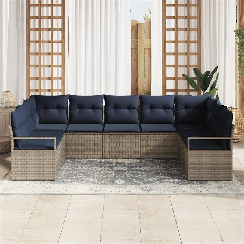 vidaXL Poly Rattan Sofa Set with Cushions in Gray