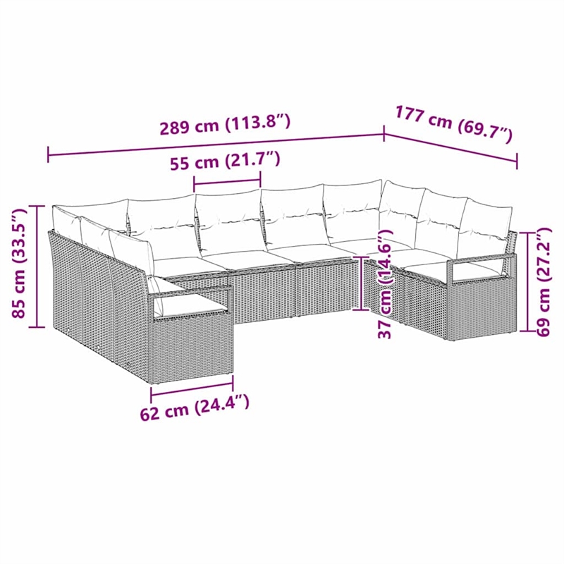 vidaXL Poly Rattan Sofa Set with Cushions in Gray