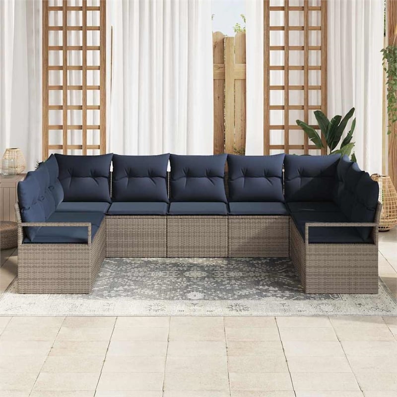 vidaXL Poly Rattan Sofa Set with Cushions in Gray