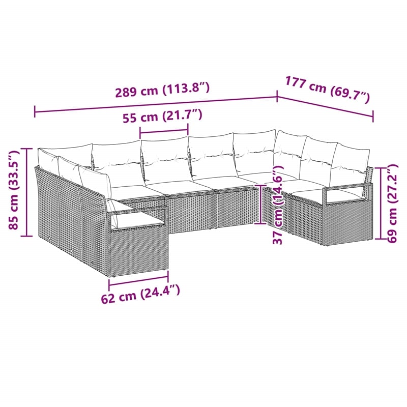 vidaXL Poly Rattan Sofa Set with Cushions in Gray