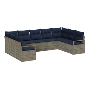 vidaXL Poly Rattan Sofa Set with Cushions in Gray