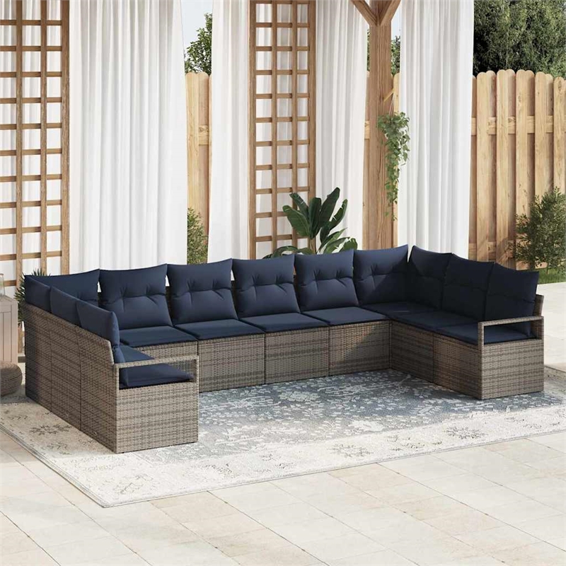 vidaXL Poly Rattan Sofa Set with Cushions in Gray
