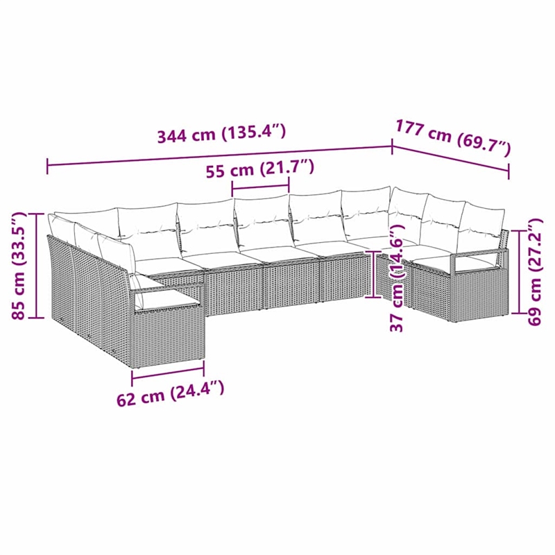 vidaXL Poly Rattan Sofa Set with Cushions in Gray