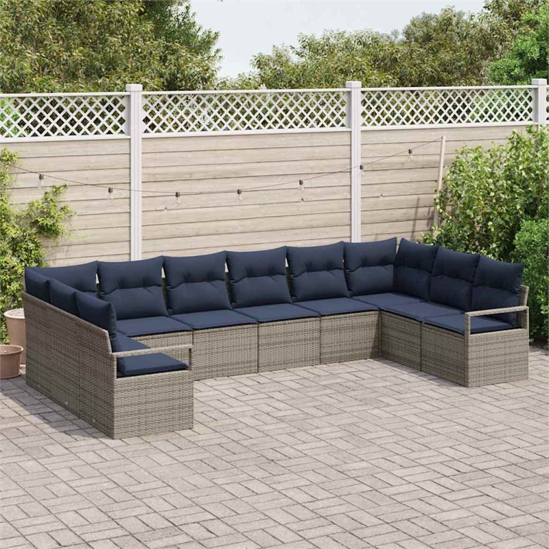 vidaXL Poly Rattan Sofa Set with Cushions in Gray