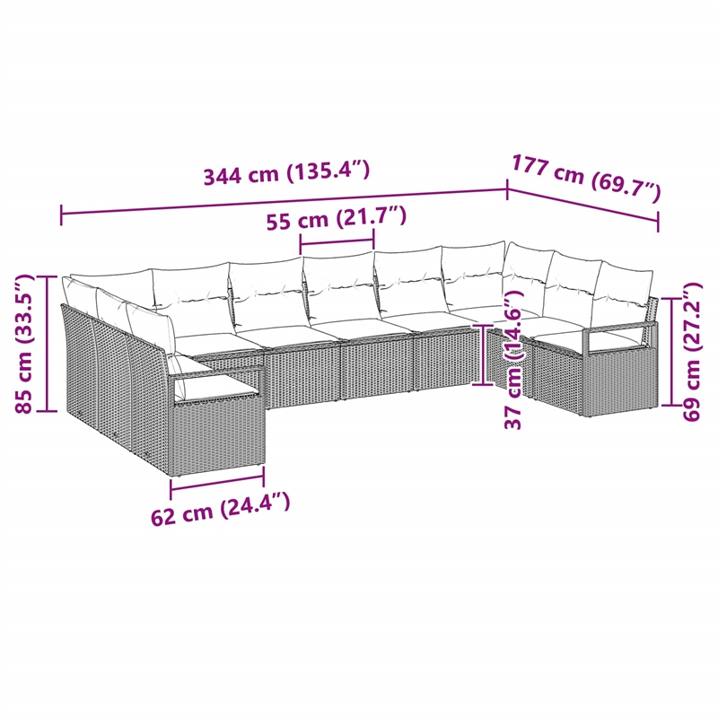 vidaXL Poly Rattan Sofa Set with Cushions in Gray