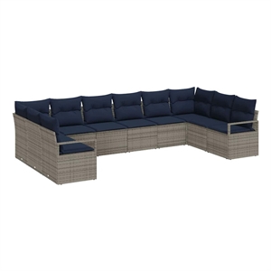 vidaXL Poly Rattan Sofa Set with Cushions in Gray