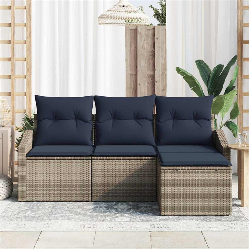 vidaXL Poly Rattan Sofa Set with Cushions in Gray