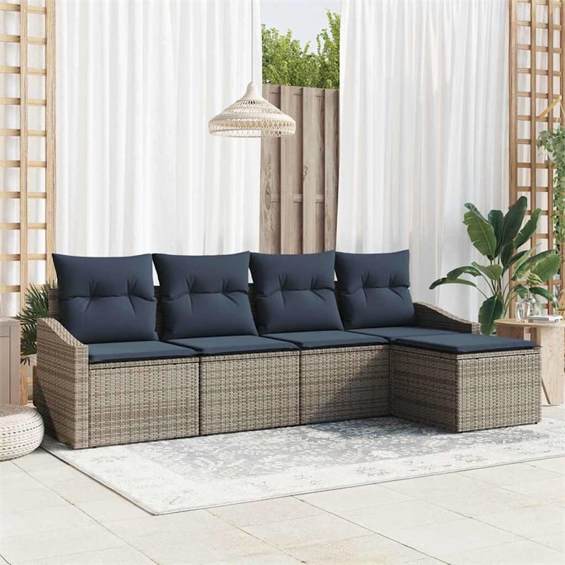 vidaXL Poly Rattan Sofa Set with Cushions in Gray