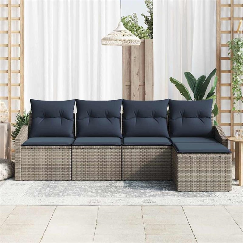 vidaXL Poly Rattan Sofa Set with Cushions in Gray