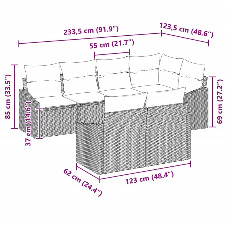 vidaXL Poly Rattan Sofa Set with Cushions in Brown
