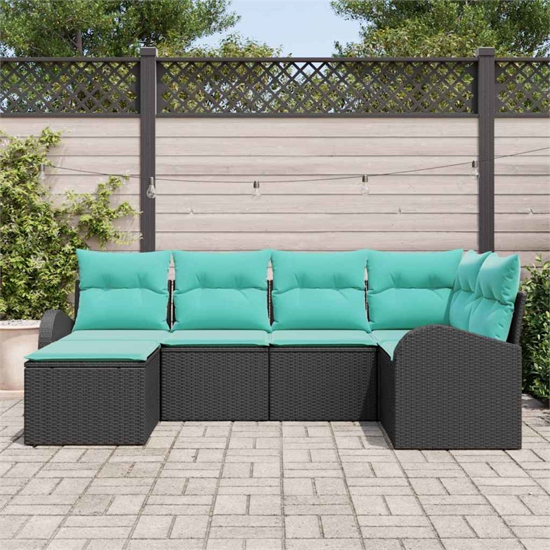 vidaXL Poly Rattan Sofa Set with Cushions in Black
