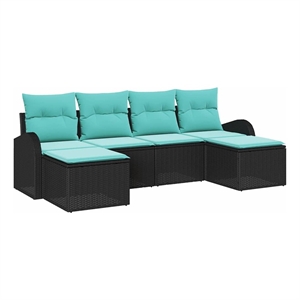 vidaXL Poly Rattan Sofa Set with Cushions in Black