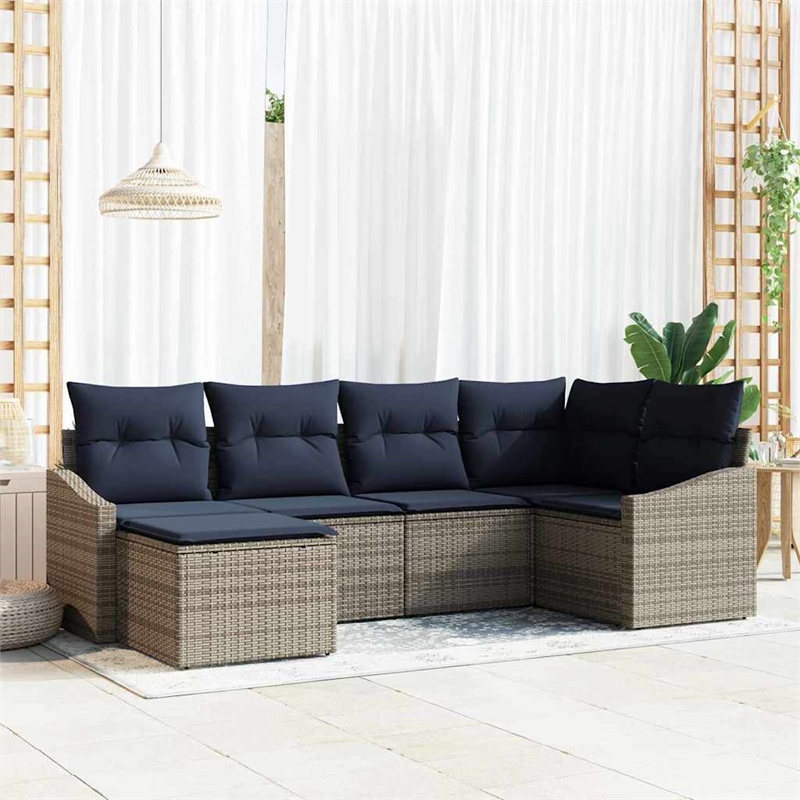 vidaXL Poly Rattan Sofa Set with Cushions in Gray