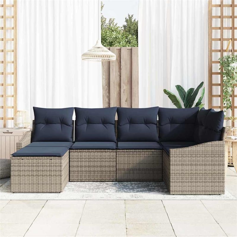 vidaXL Poly Rattan Sofa Set with Cushions in Gray