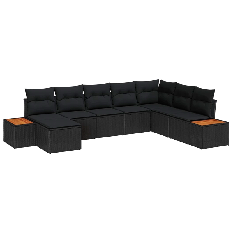 vidaXL Poly Rattan Sofa Set with Cushions in Black