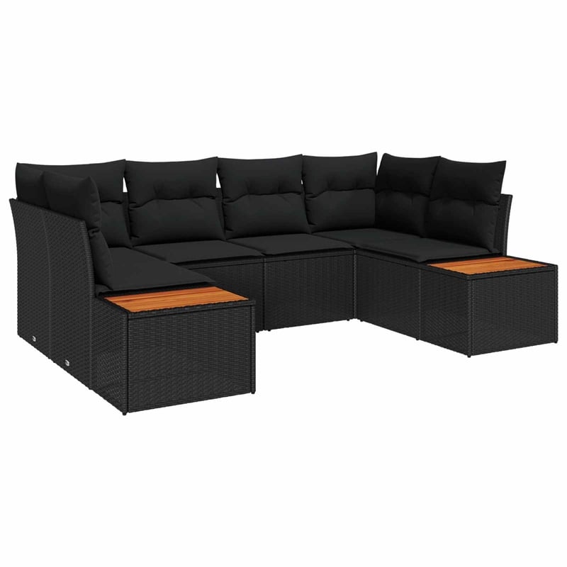 vidaXL Poly Rattan Sofa Set with Cushions in Black