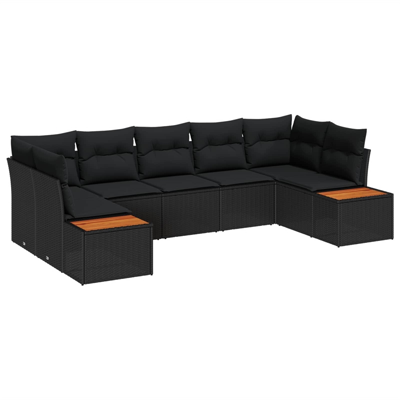 vidaXL Poly Rattan Large Sofa Set with Cushions in Black