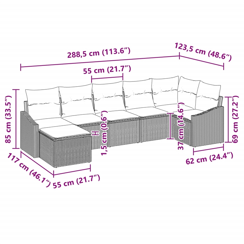 vidaXL Poly Rattan Sofa Set with Cushions in Black
