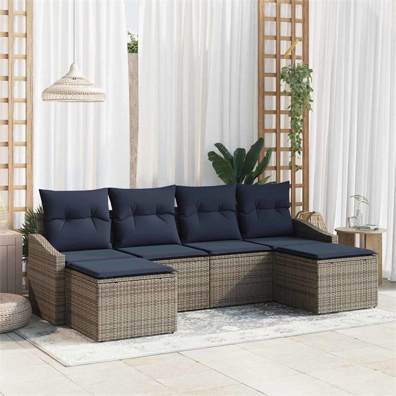 vidaXL Poly Rattan Sofa Set with Cushions in Gray