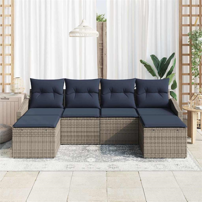 vidaXL Poly Rattan Sofa Set with Cushions in Gray