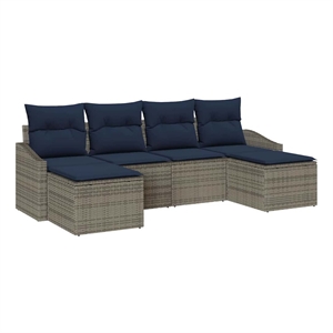 vidaXL Poly Rattan Sofa Set with Cushions in Gray