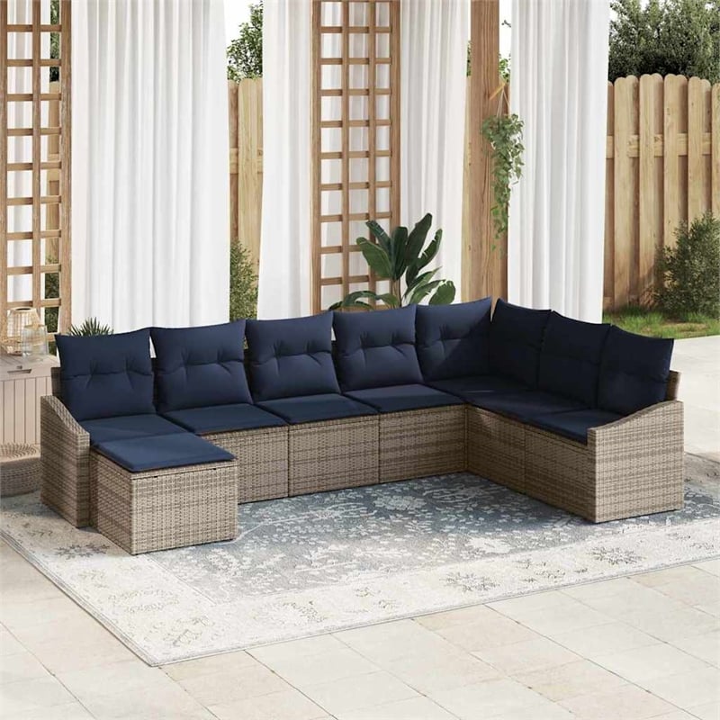 vidaXL Poly Rattan Sofa Set with Cushions in Gray