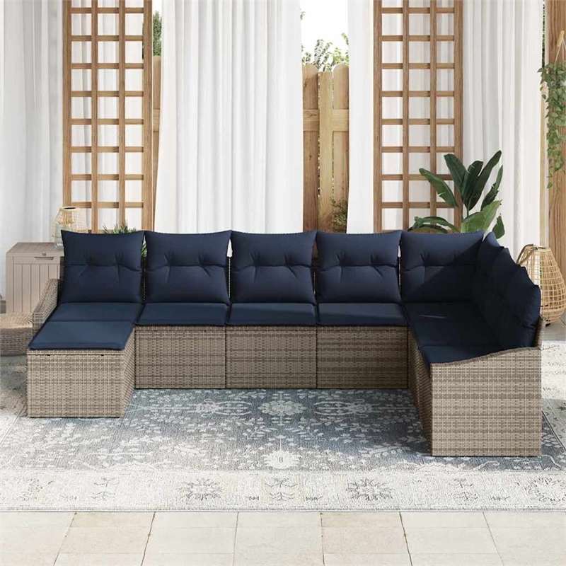 vidaXL Poly Rattan Sofa Set with Cushions in Gray