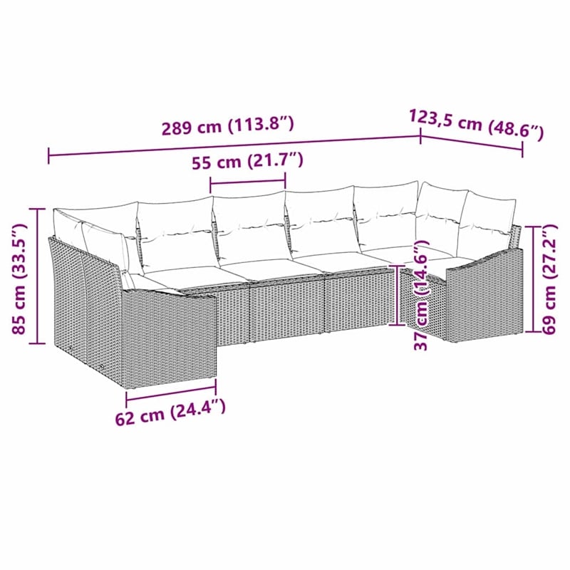 vidaXL Poly Rattan Sofa Set with Cushions in Black