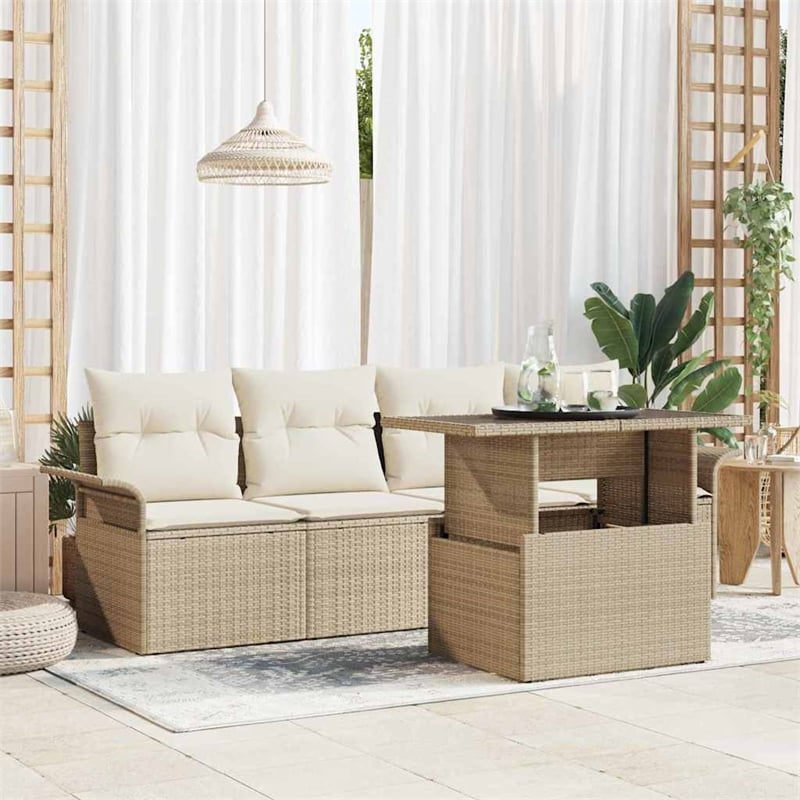 vidaXL Poly Rattan Sofa Set with Cushions in Beige