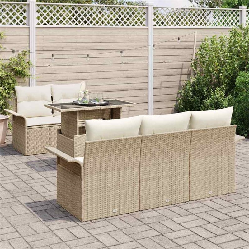 vidaXL Solid Acacia Wood Sofa Set with Cushions in Beige