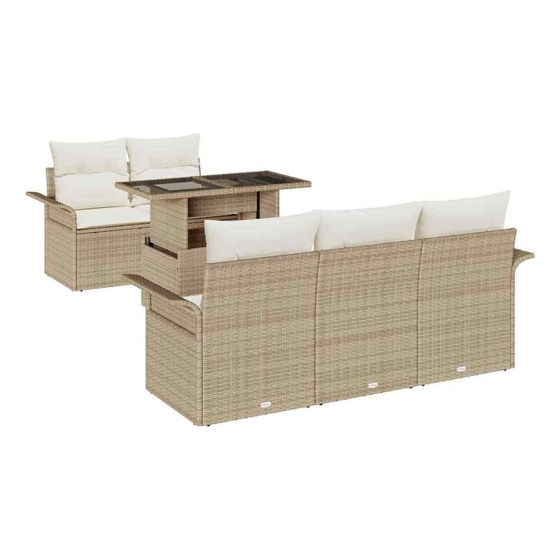 vidaXL Solid Acacia Wood Sofa Set with Cushions in Beige
