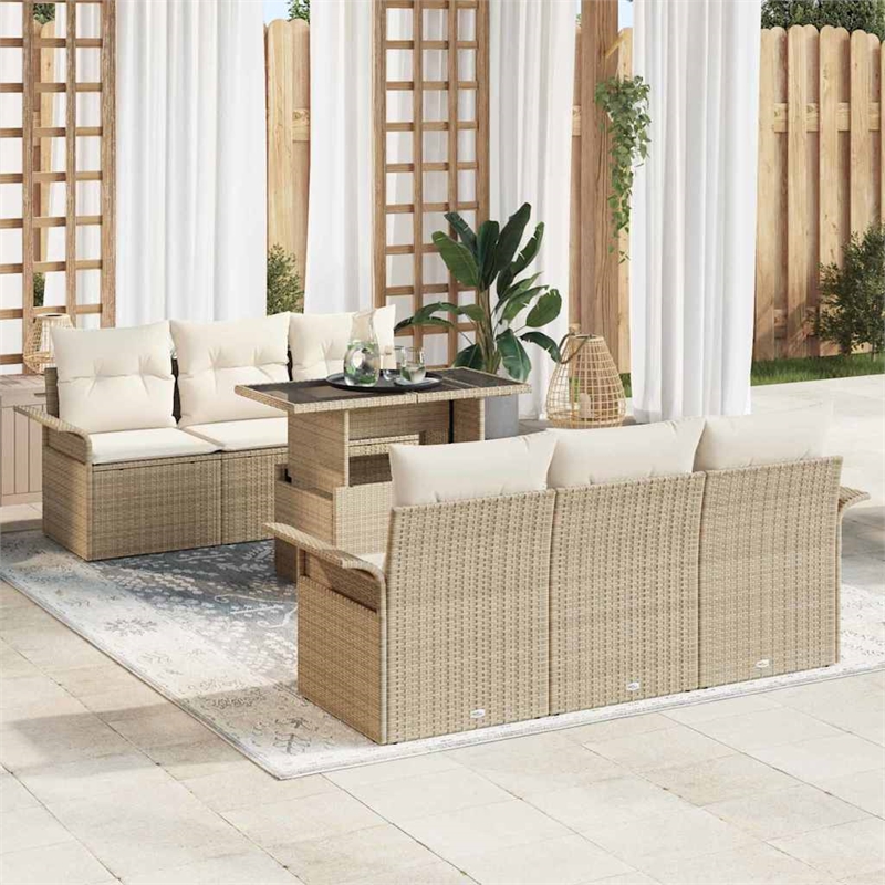 vidaXL Solid Acacia Wood Sofa Set with Cushions in Beige