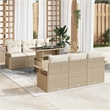 vidaXL Solid Acacia Wood Sofa Set with Cushions in Beige