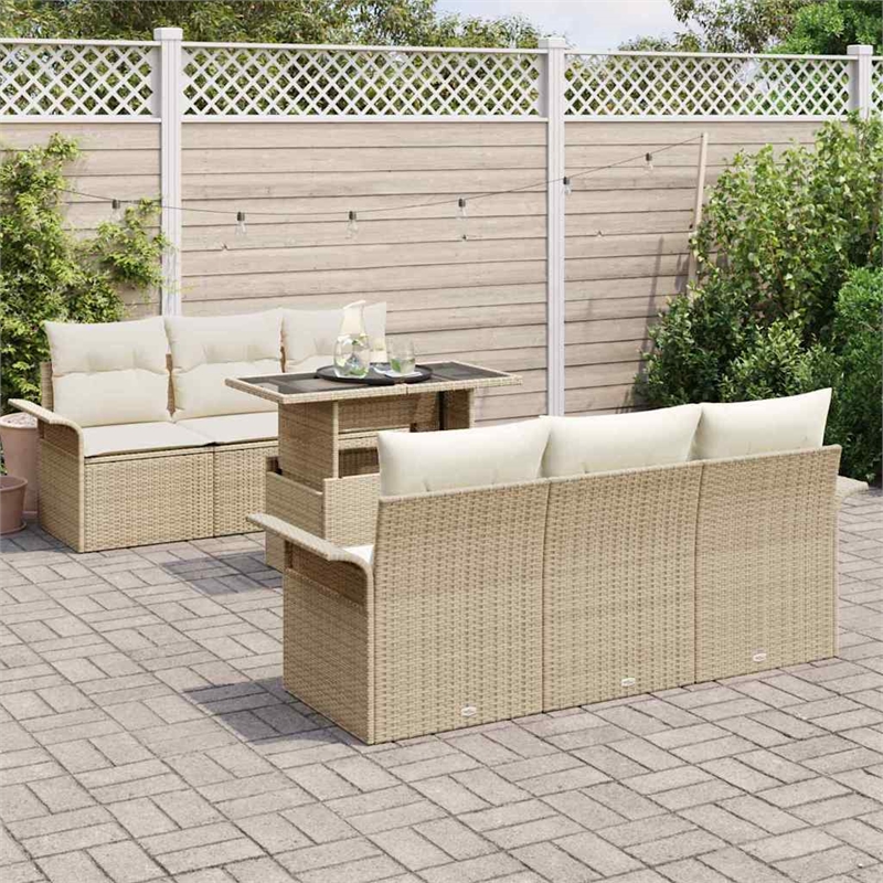 vidaXL Solid Acacia Wood Sofa Set with Cushions in Beige