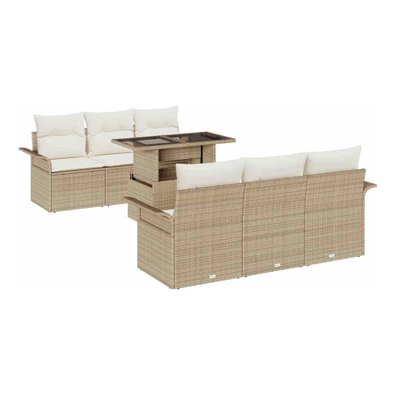 vidaXL Solid Acacia Wood Sofa Set with Cushions in Beige