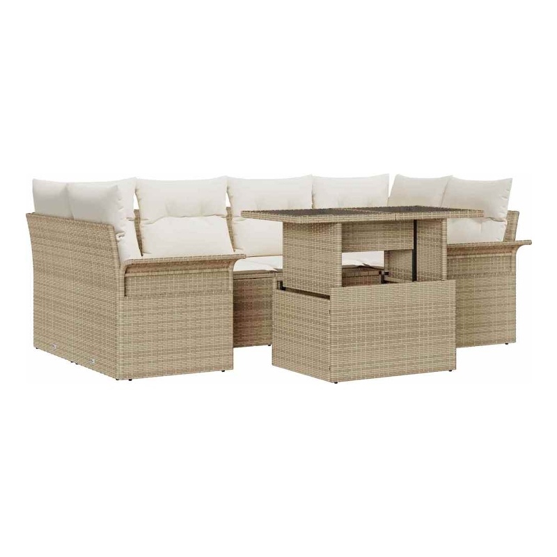 vidaXL Solid Acacia Wood Small Sofa Set with Cushions in Beige