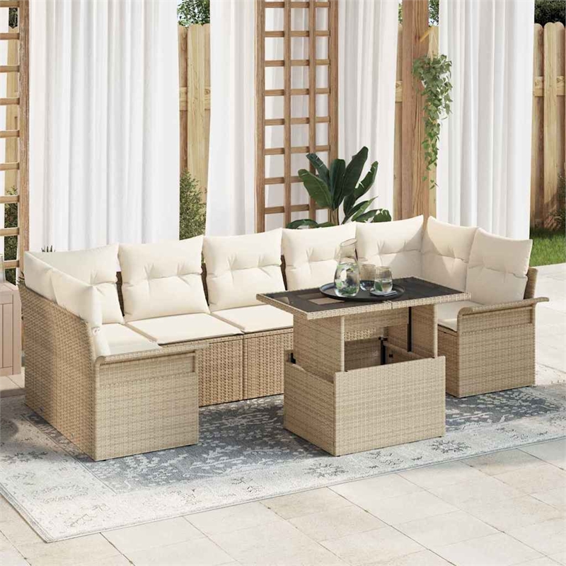 vidaXL Solid Acacia Wood Sofa Set with Cushions in Beige