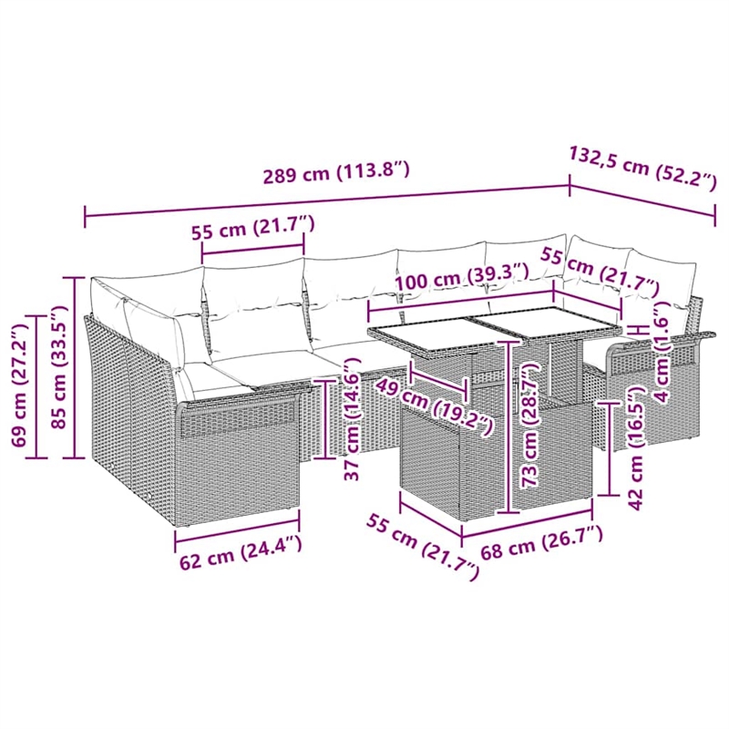 vidaXL Solid Acacia Wood Sofa Set with Cushions in Beige