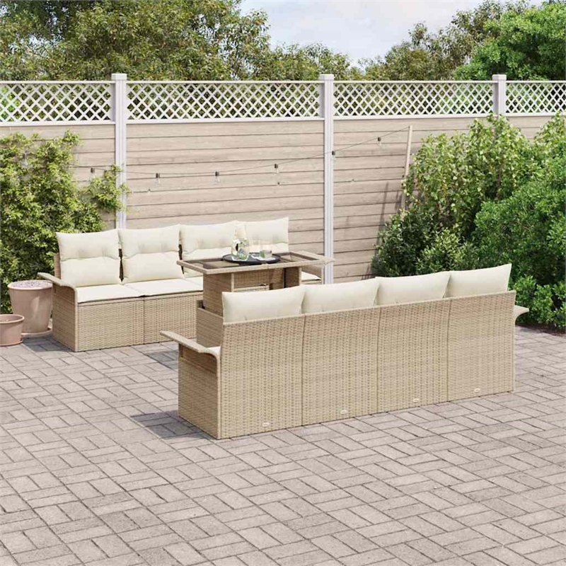 vidaXL Solid Acacia Wood Sofa Set with Cushions in Beige