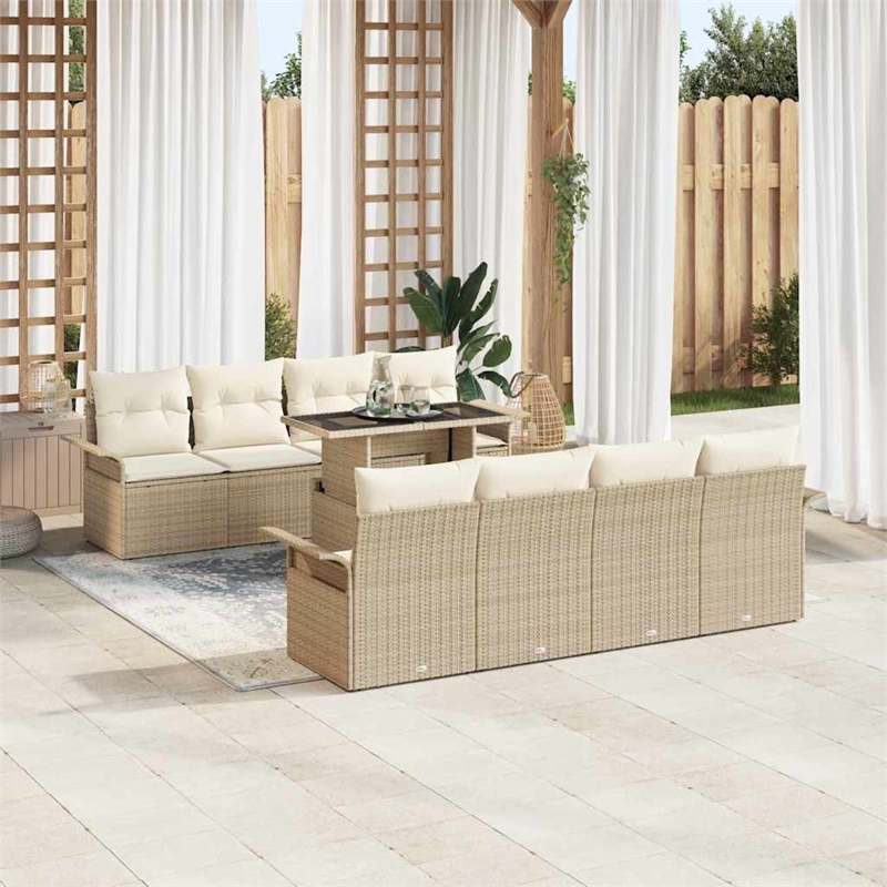 vidaXL Solid Acacia Wood Sofa Set with Cushions in Beige