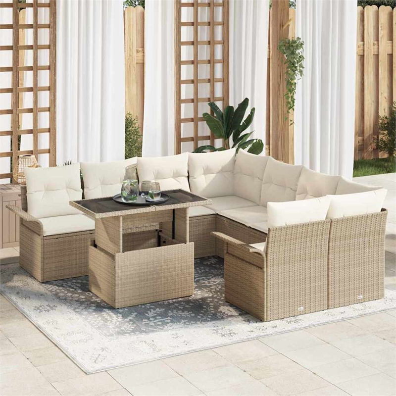 vidaXL Solid Acacia Wood Small Sofa Set with Cushions in Beige