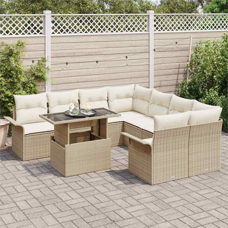 vidaXL Solid Acacia Wood Small Sofa Set with Cushions in Beige