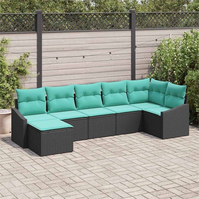 vidaXL Poly Rattan Sofa Set with Cushions in Black