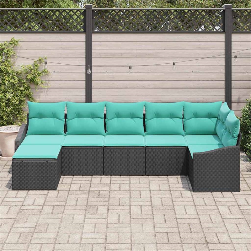 vidaXL Poly Rattan Sofa Set with Cushions in Black