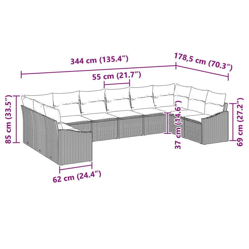 vidaXL Solid Acacia Wood Sofa Set in Black