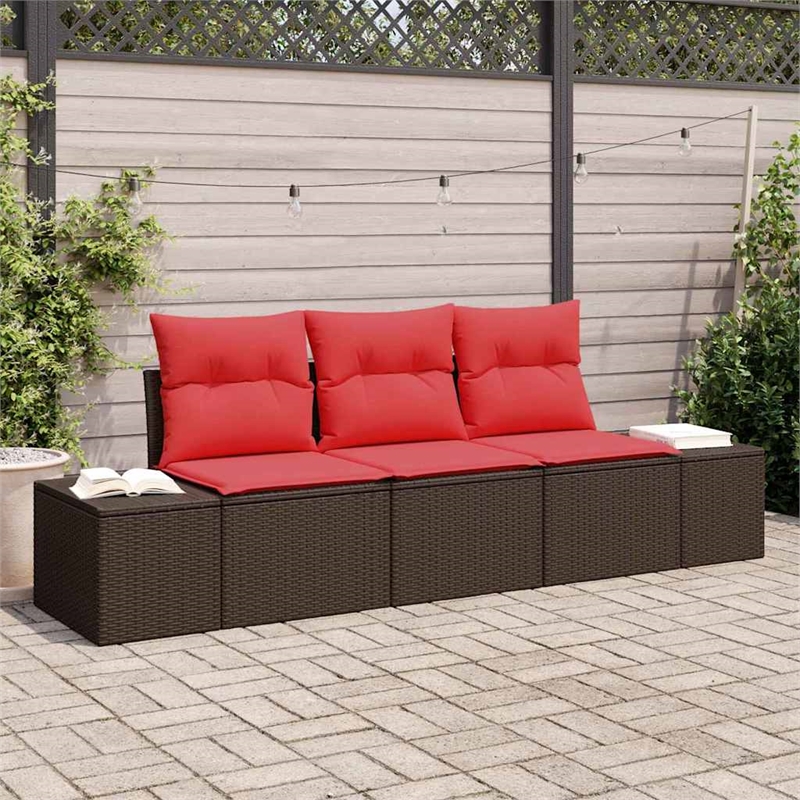 vidaXL Poly Rattan Sofa Set with Cushions in Brown