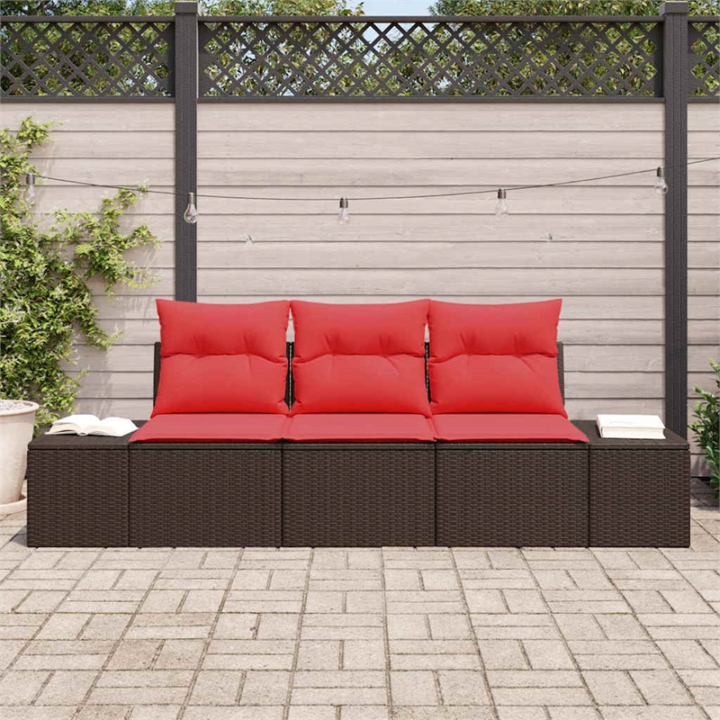 vidaXL Poly Rattan Sofa Set with Cushions in Brown