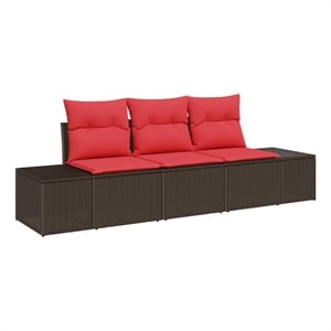 vidaXL Poly Rattan Sofa Set with Cushions in Brown