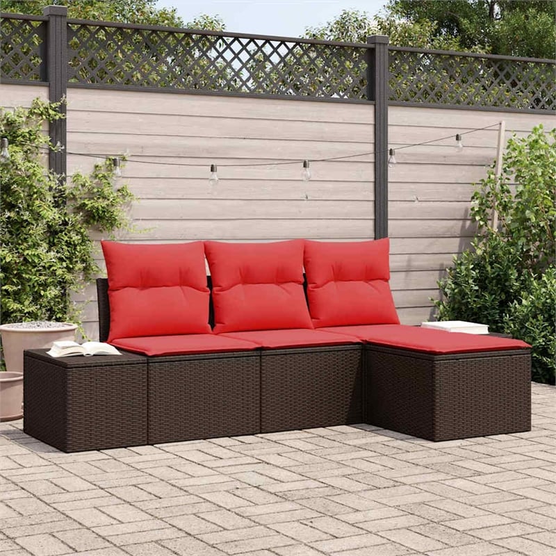 vidaXL Poly Rattan Sofa Set with Cushions in Brown
