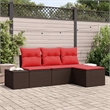vidaXL Poly Rattan Sofa Set with Cushions in Brown